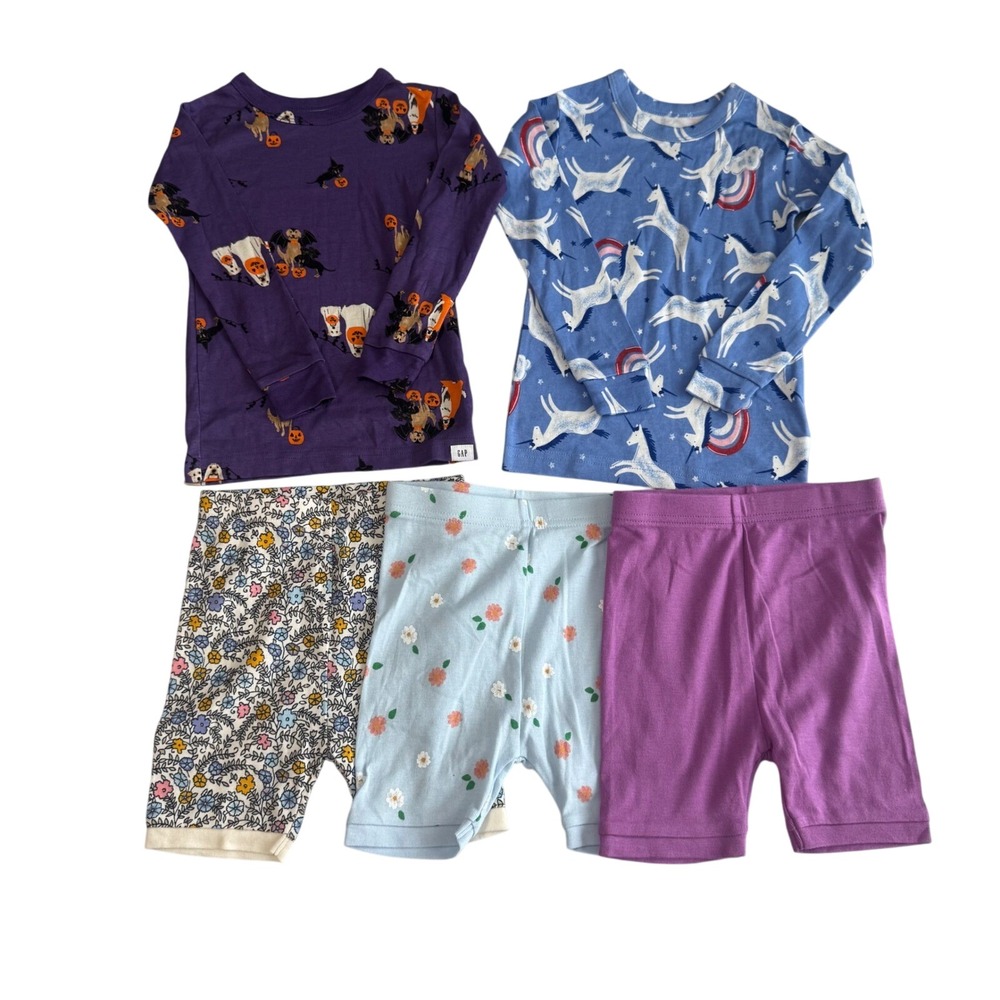 Girls 4T Pajama Lot – 5 Pieces NWT Without Tags – 2 Long Sleeve Tops & 3 Shortst